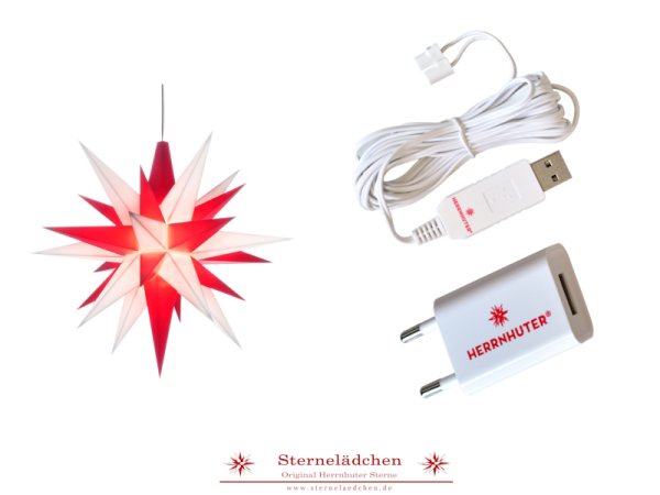 Herrnhuter Stern A1e weiß/rot + USB